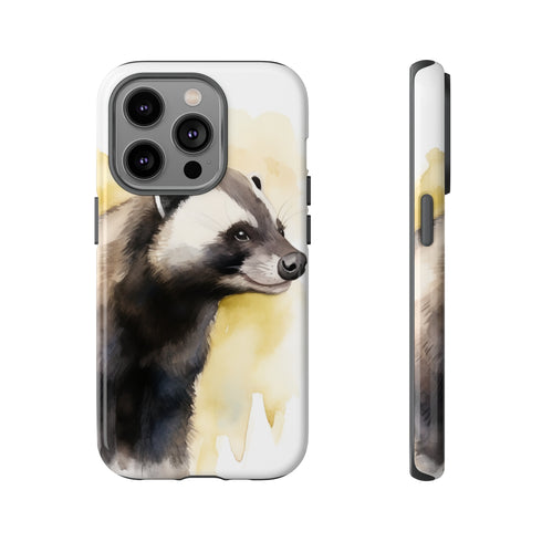 Badger on a Yellow Background - Impact Resistant Phone Case iPhone 14 Pro Glossy